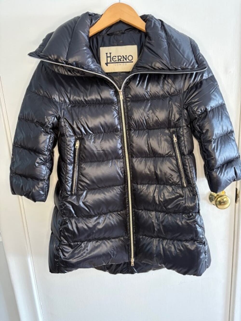 Herno Iconic CLEOFE Black A-Line Down Jacket IT size 44/US 8 NWOT